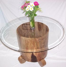 Solid Walnut table 23"dia. x 31"tall w/ 48" beveled edge glass round