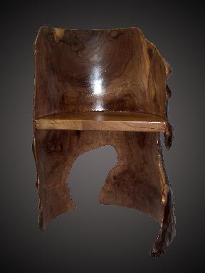 Exotic Black Walnut Burl Chair made of solid wood with a natural edge.